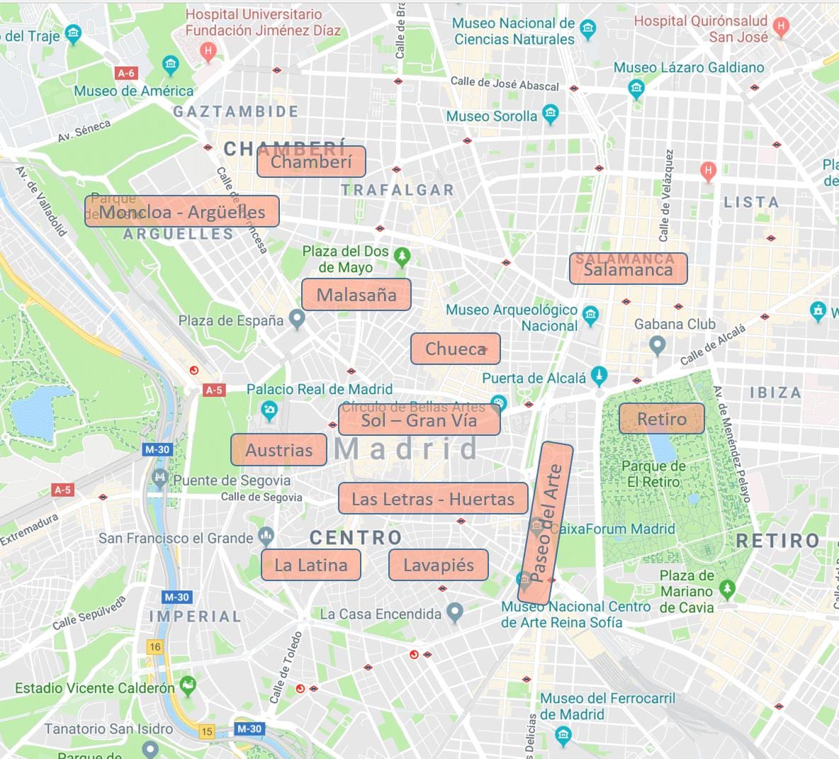карта Мадрид Шпанија насеља